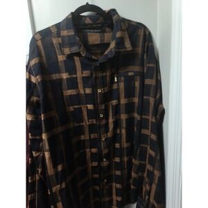 Sean John Shirt Men's 3XL  Blue  & Brown  LS Button Up Pockets Logo Y2K